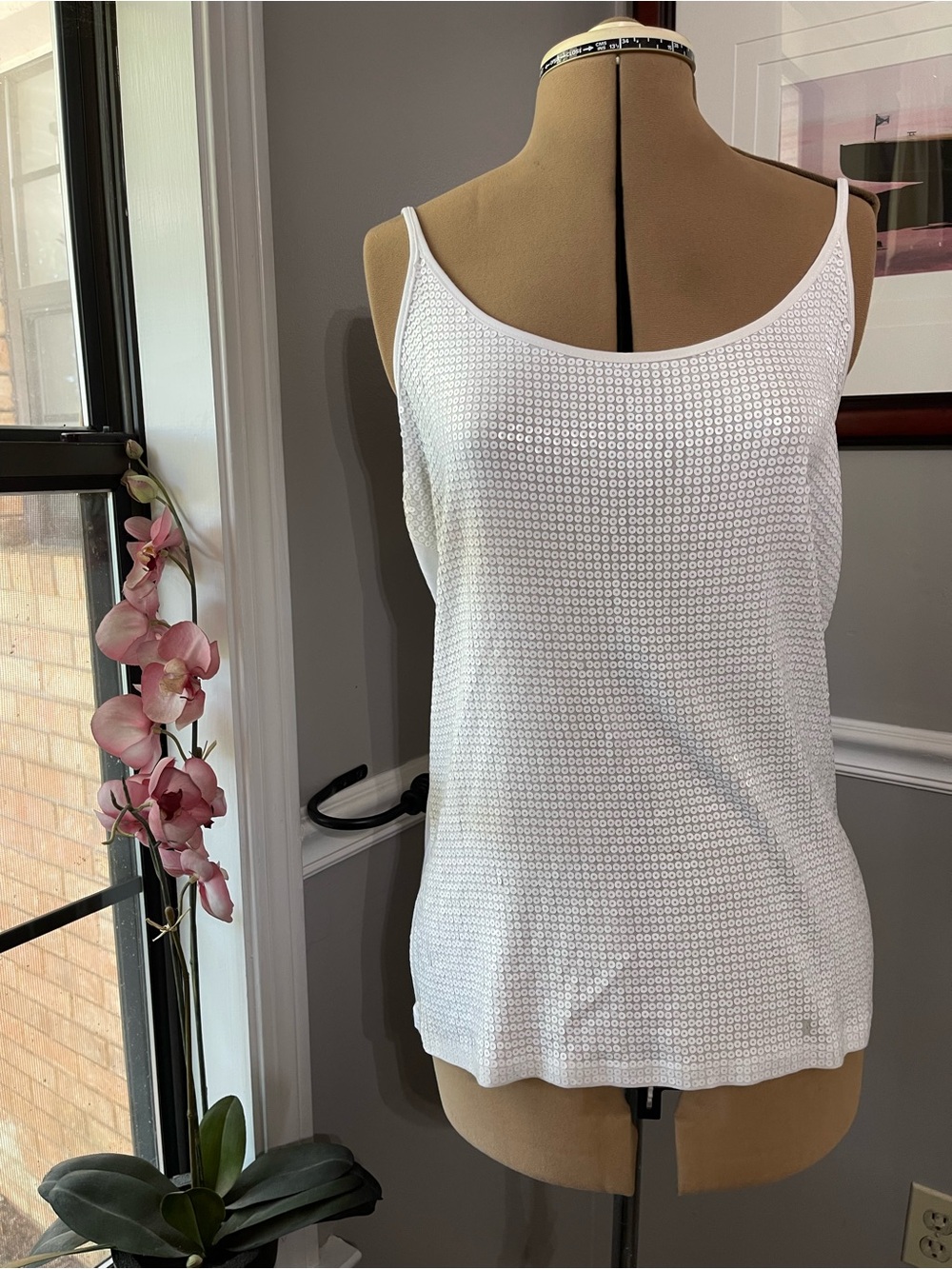 Michael Kors Camisole With White Sequins Over White Frame. Own the party & dance